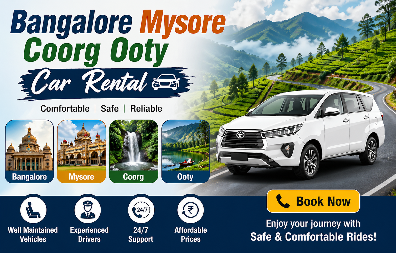 Bangalore Mysore Coorg Ooty Car Rental