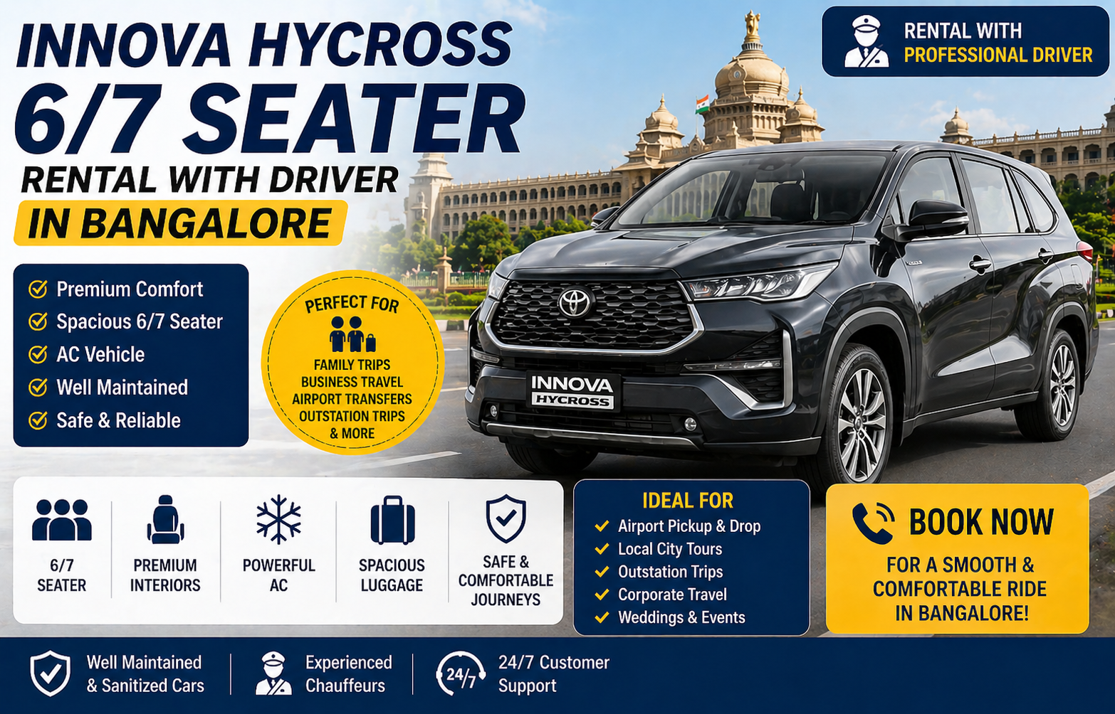 Innova Hycross 6/7 Seater Rental with Driver in Bangalore